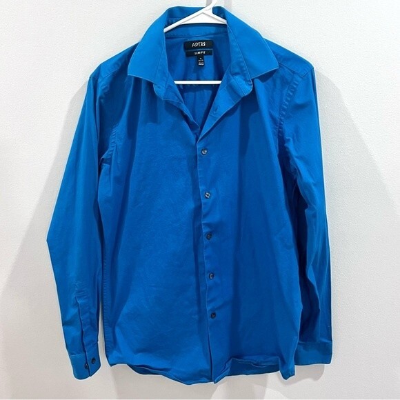 Mens Apt 9 teal blue button down dress shirt size 16 slim fit - Picture 1 of 4